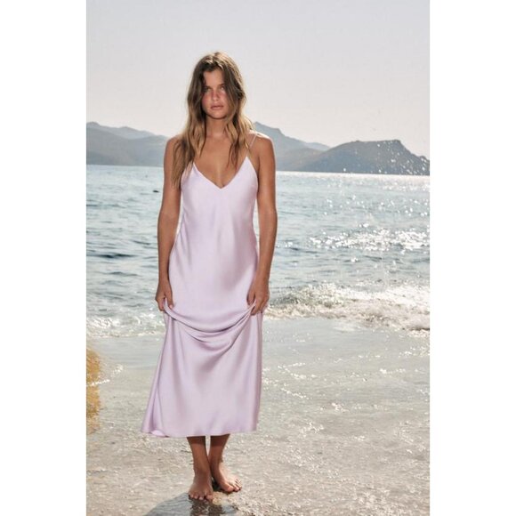 ZARA SATIN MIDI DRESS - Picture 1 of 8